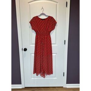 eshakti Red Print Faux Wrap Skirt Dress Size 2